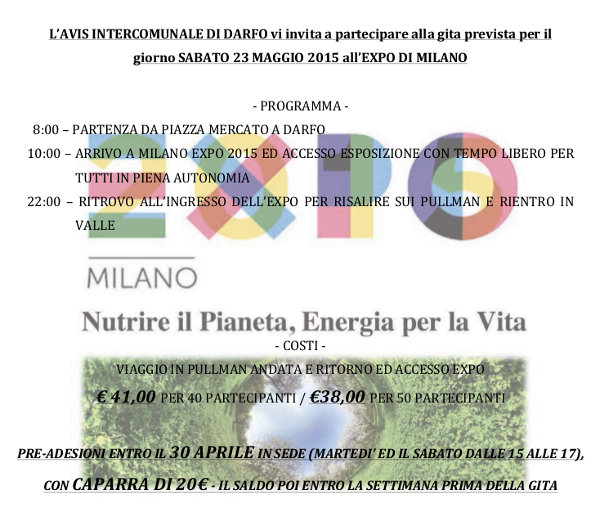 Sabato 23 maggio 2015 gita-visita all'EXPO di Milano